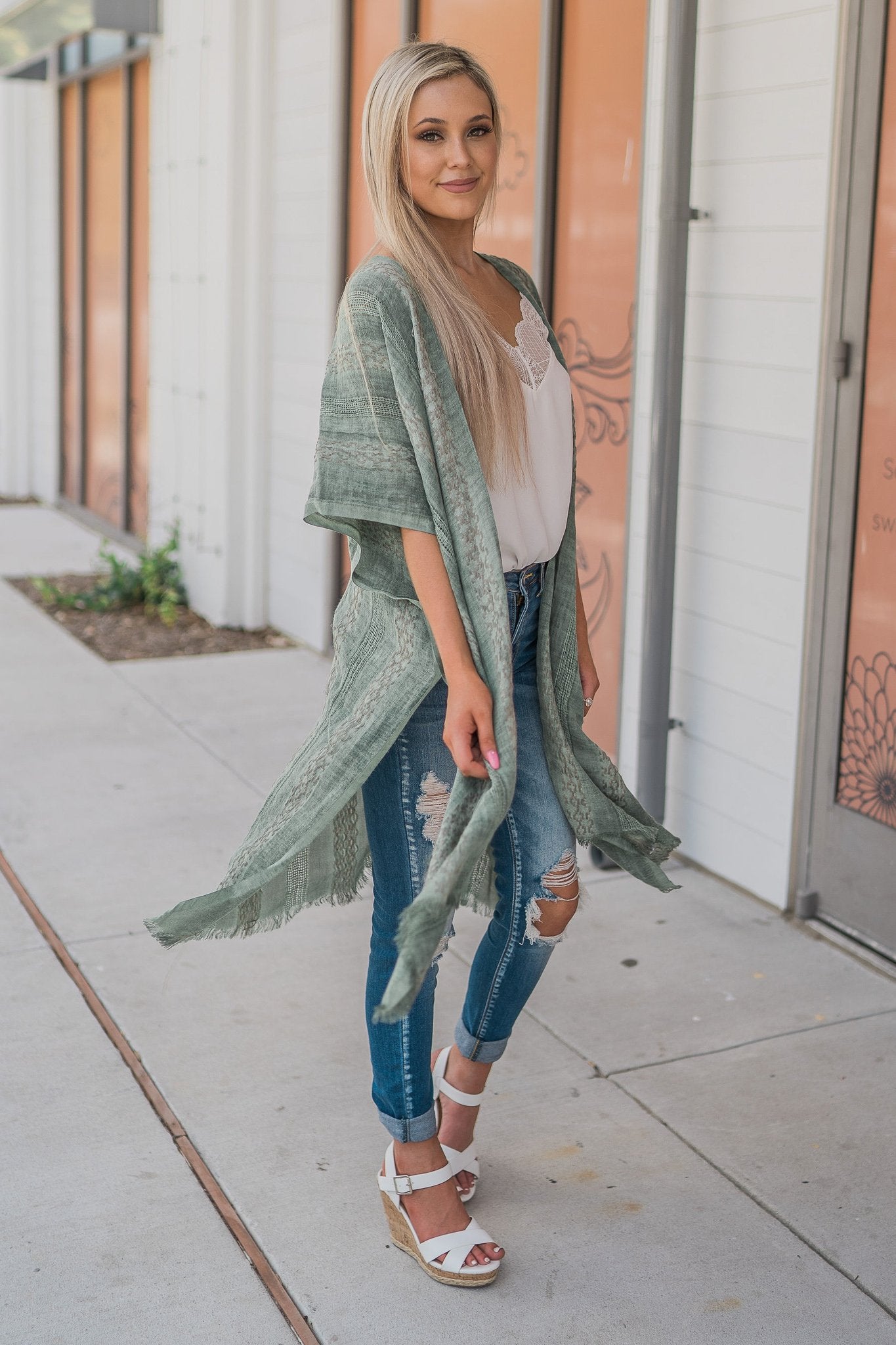 "Hint Of Print" Kimono Wrap (Sage)