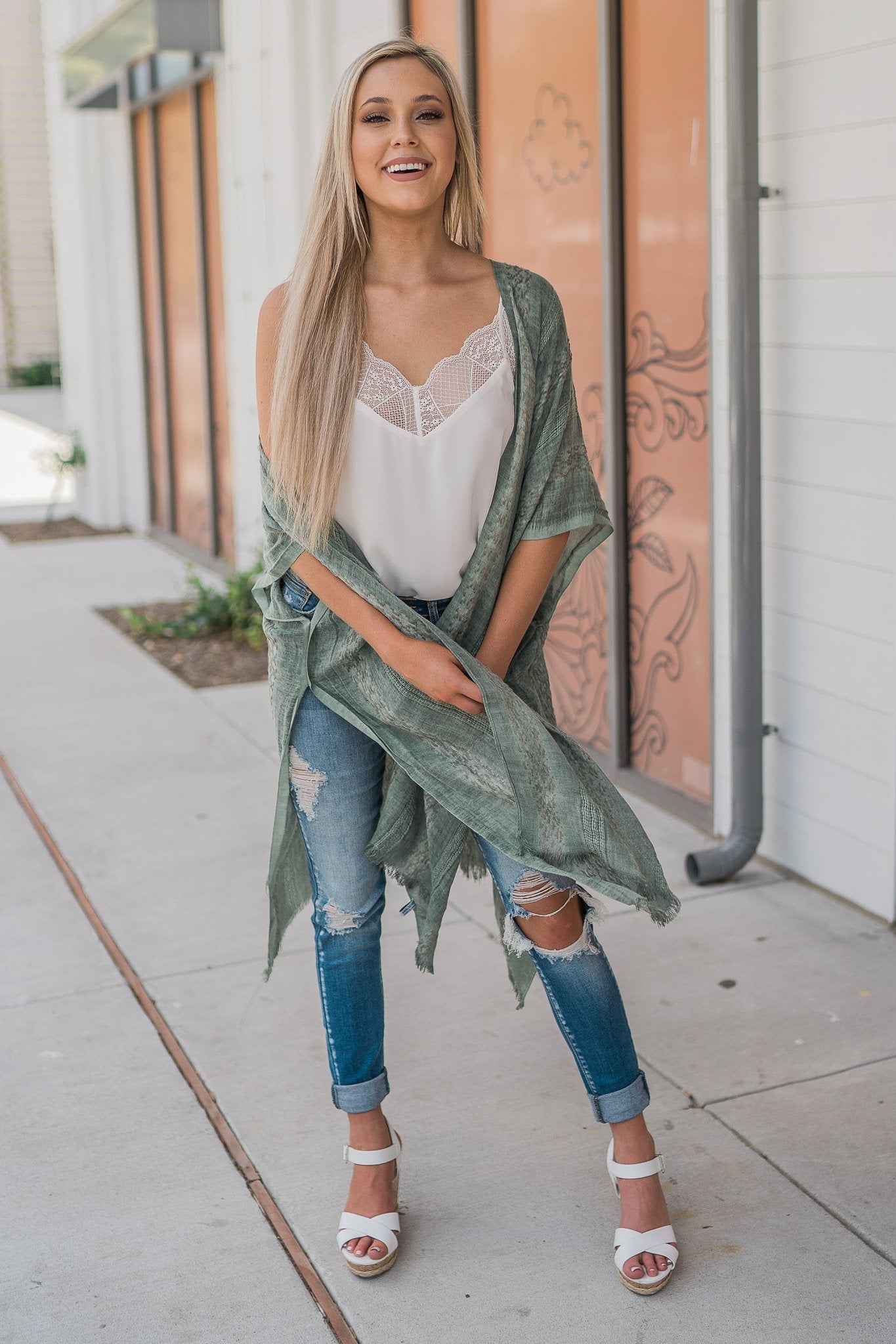 "Hint Of Print" Kimono Wrap (Sage)