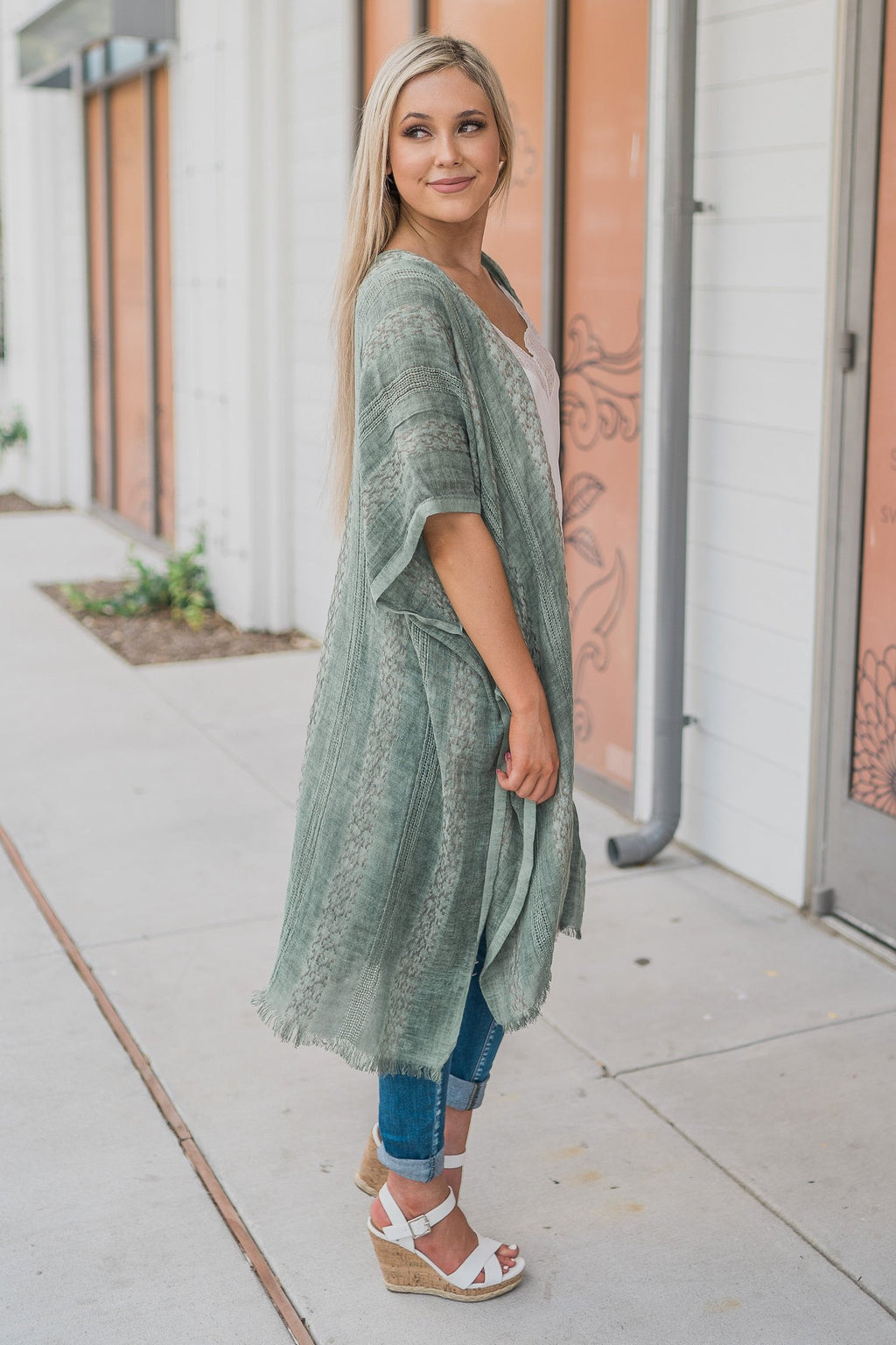 "Hint Of Print" Kimono Wrap (Sage)