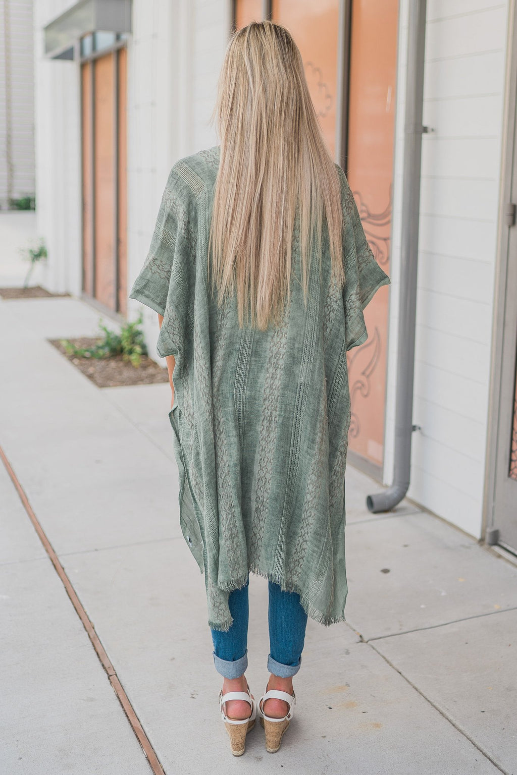 "Hint Of Print" Kimono Wrap (Sage)