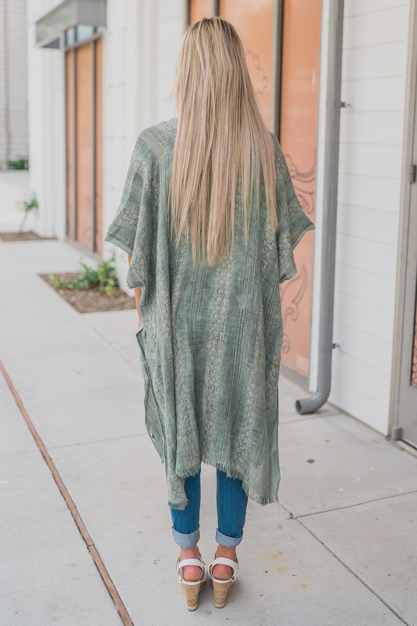 "Hint Of Print" Kimono Wrap (Sage)