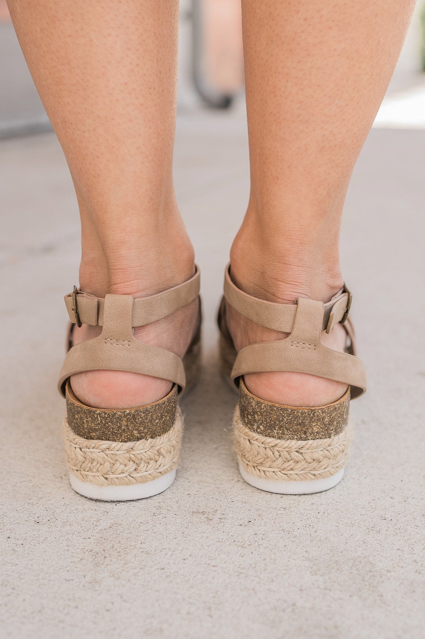 "Get Strapped In" Flatform Sandals (Taupe)
