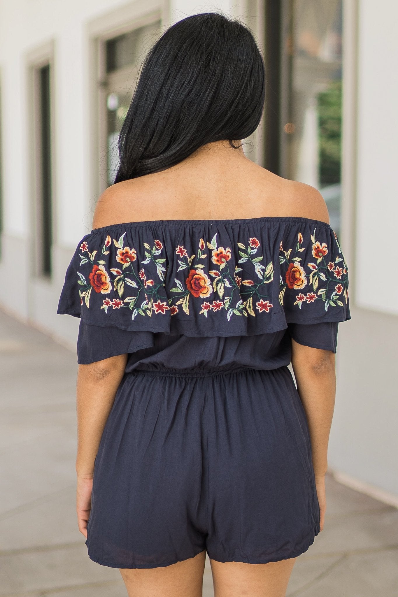 "Sweet Casual Rose" Off Shoulder Romper
