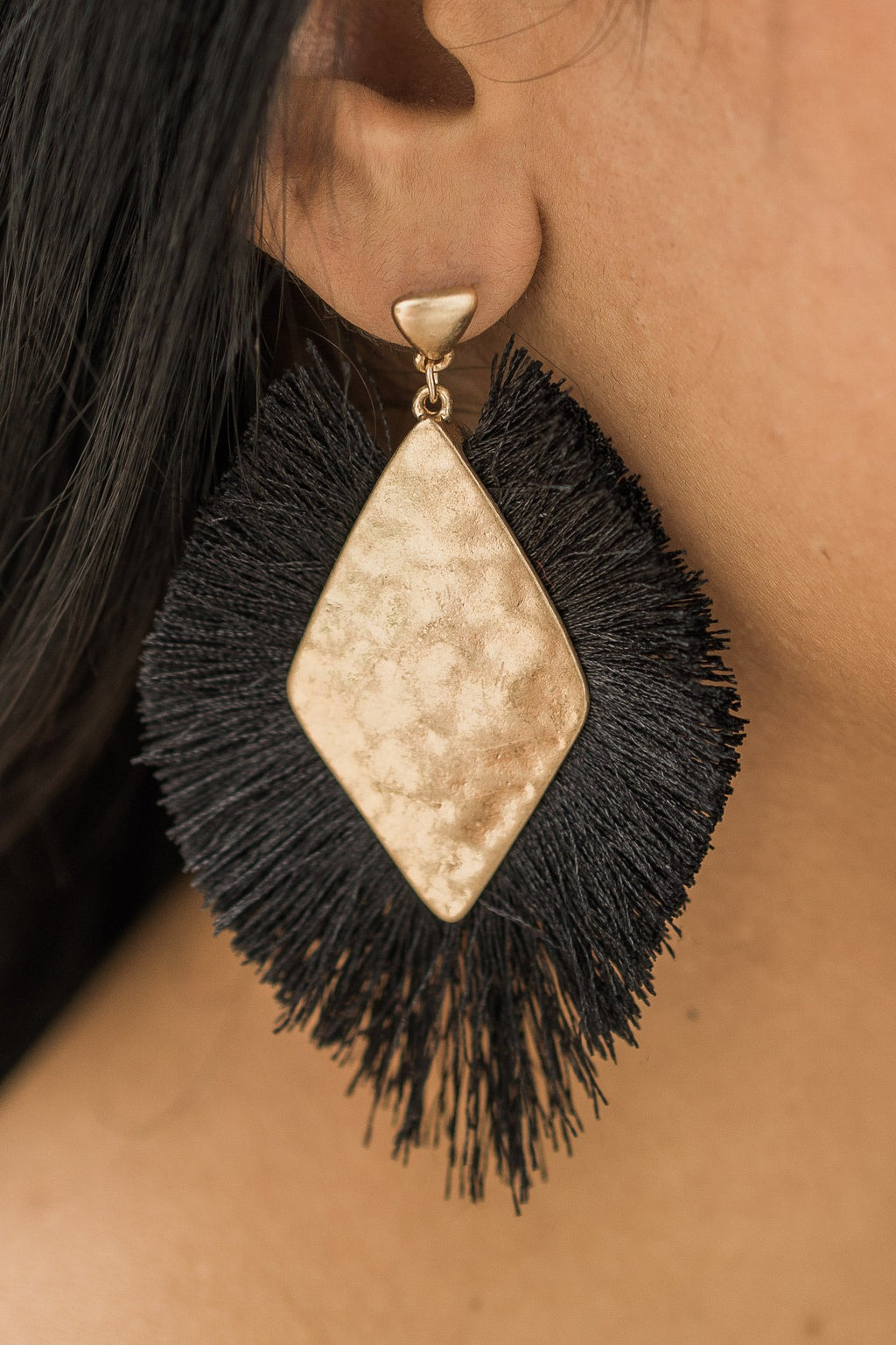 Gwyneth Fringe Earrings (Black)