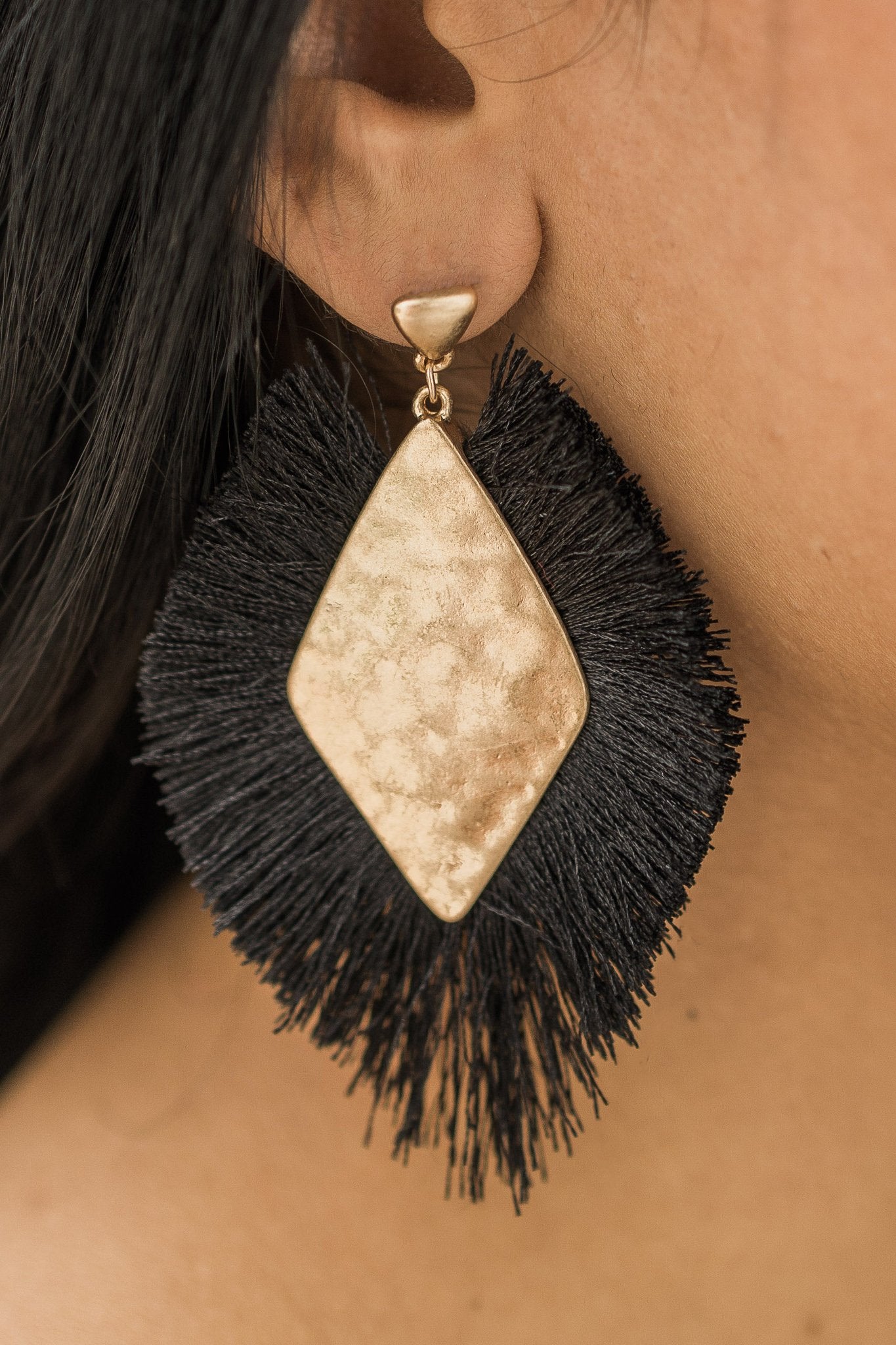Gwyneth Fringe Earrings (Black)