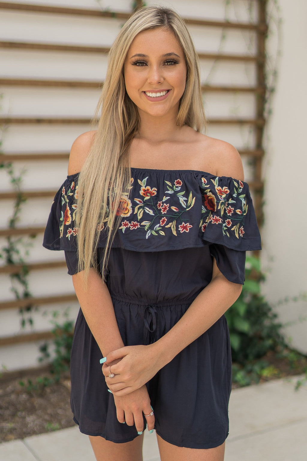 "Sweet Casual Rose" Off Shoulder Romper