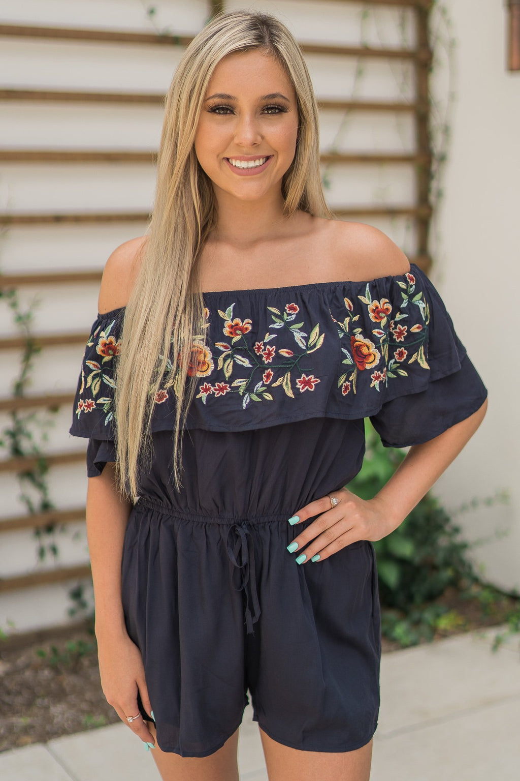 "Sweet Casual Rose" Off Shoulder Romper