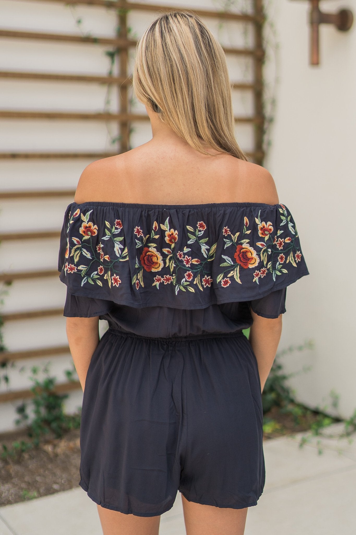 "Sweet Casual Rose" Off Shoulder Romper