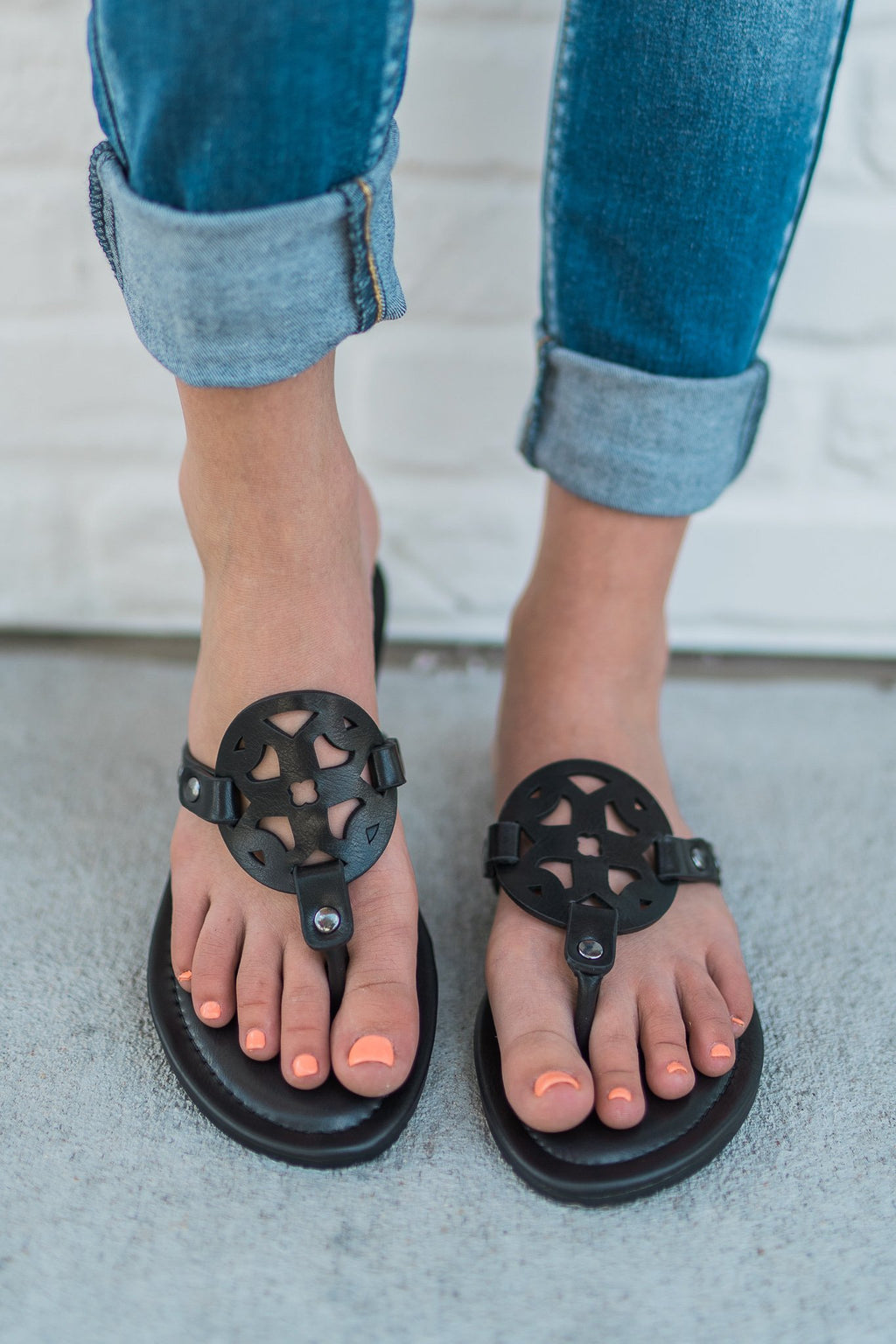 "Just For Ease" Flat Sandals (Black)