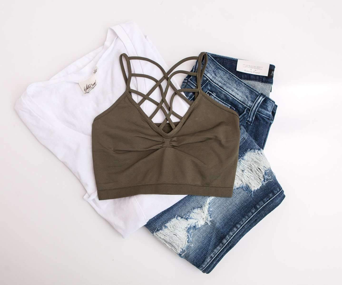 "The Spider Tease" Caged Bralette (Olive)