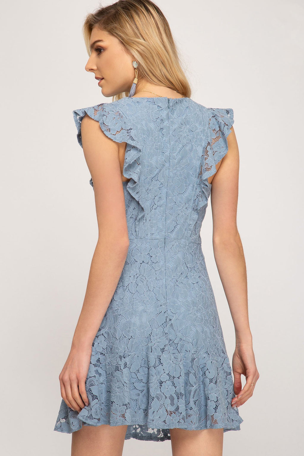 "Count On Me" Lace Dress (Dusty Blue)