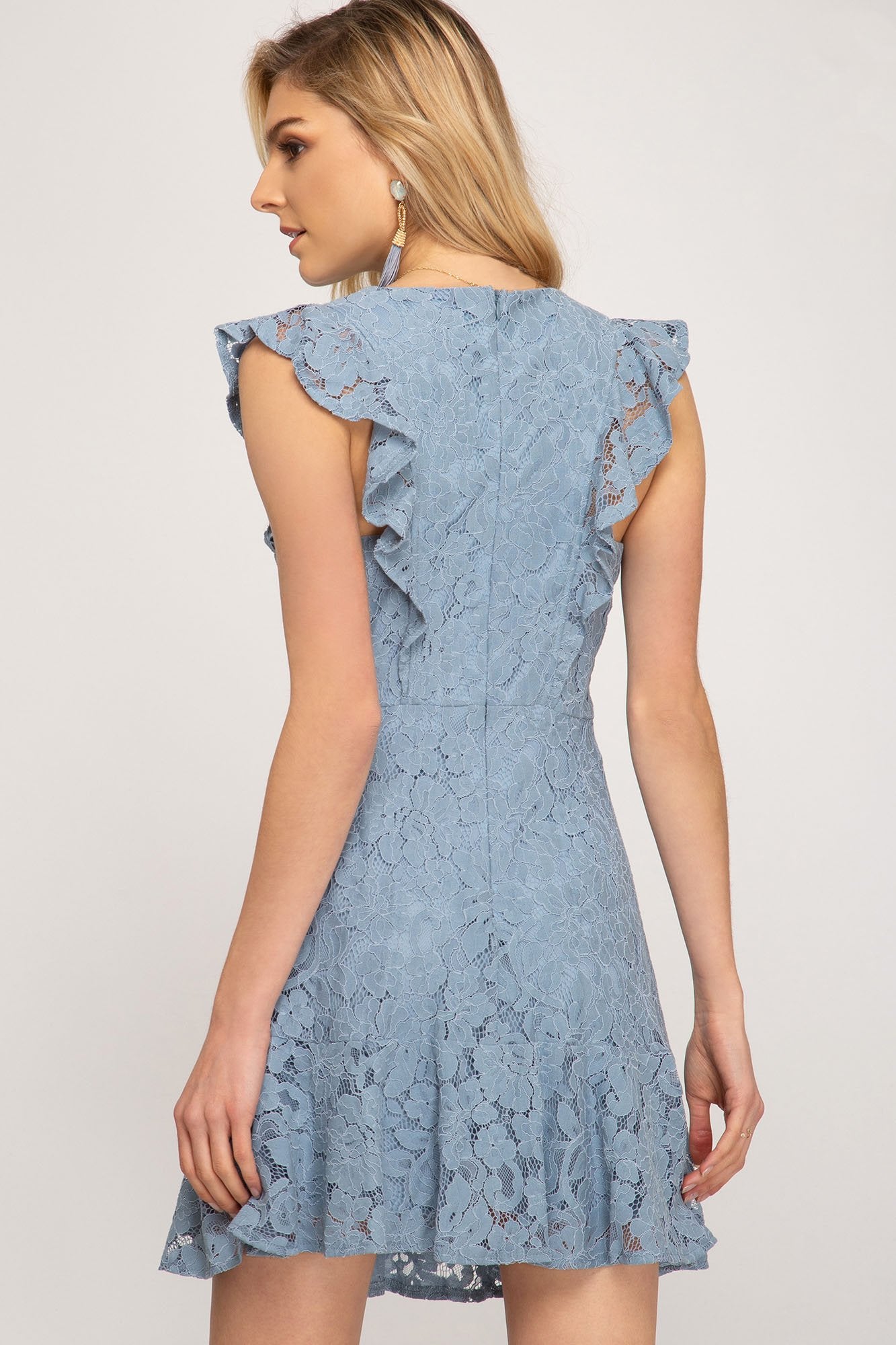 "Count On Me" Lace Dress (Dusty Blue)