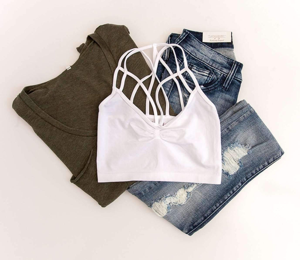 "Out Of Bounds" Strappy Bralette (White)