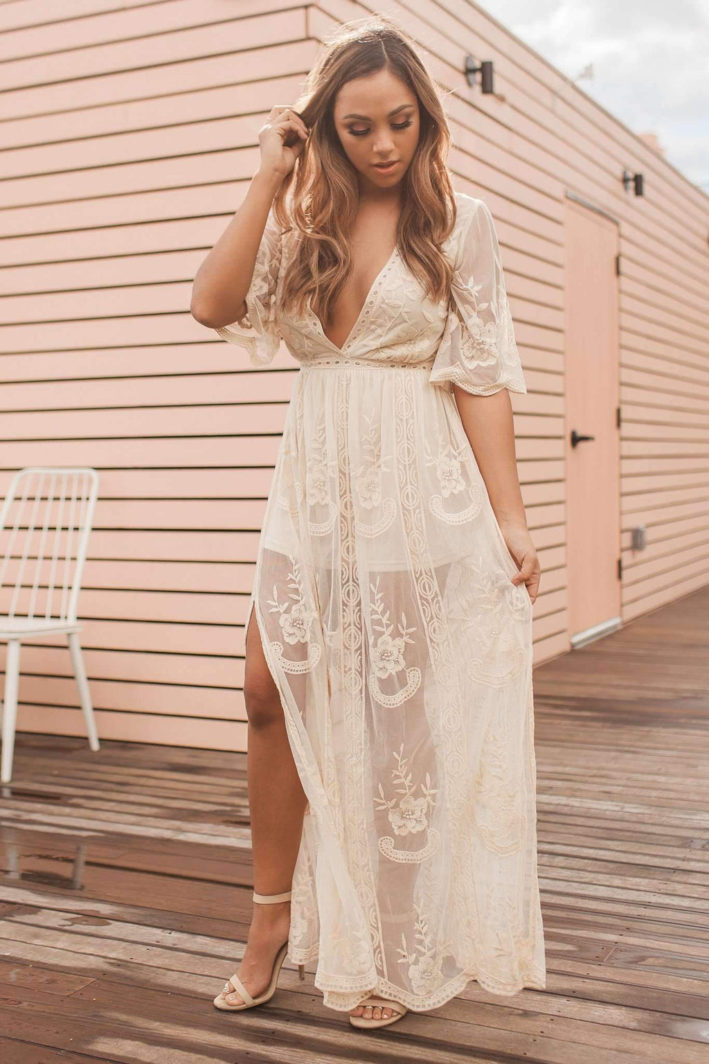 "Candle Light Romance" Maxi Romper (Natural)