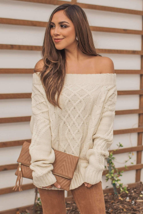 "Can't Forget You" Off Shoulder Sweater (Ivory)
