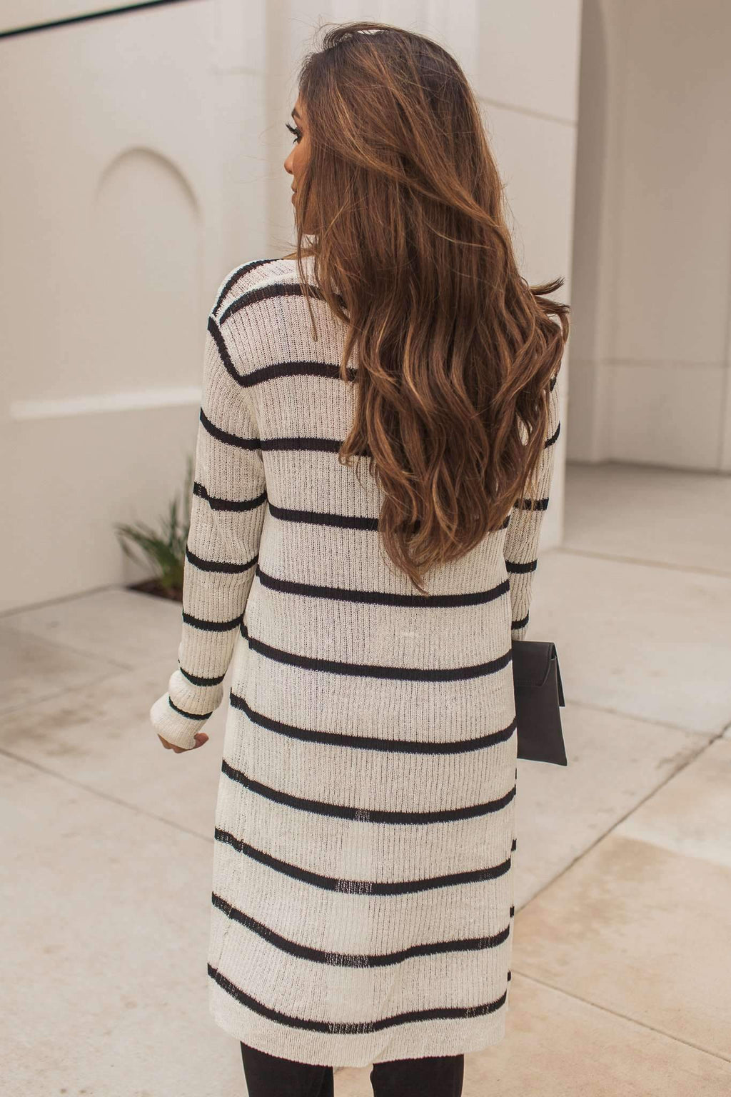 "Casual In Stripes" Ribbed Cardigan (White)