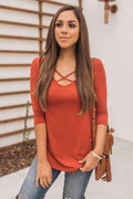 "Crossing The Lines" Knit Top (Rust)