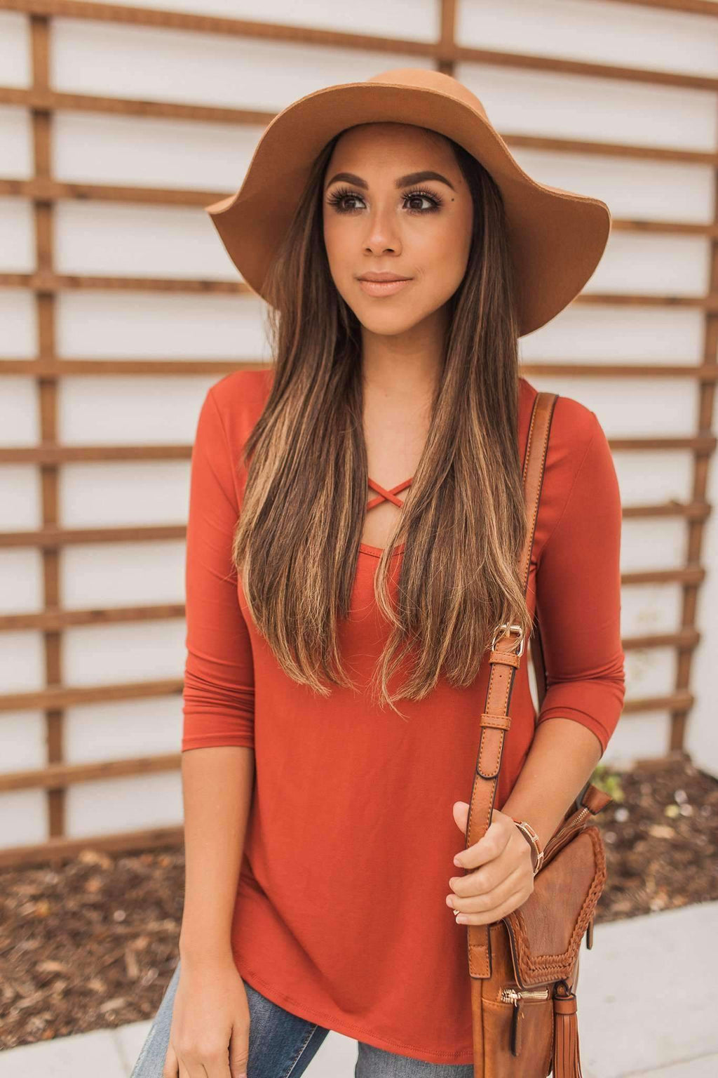 "Crossing The Lines" Knit Top (Rust)