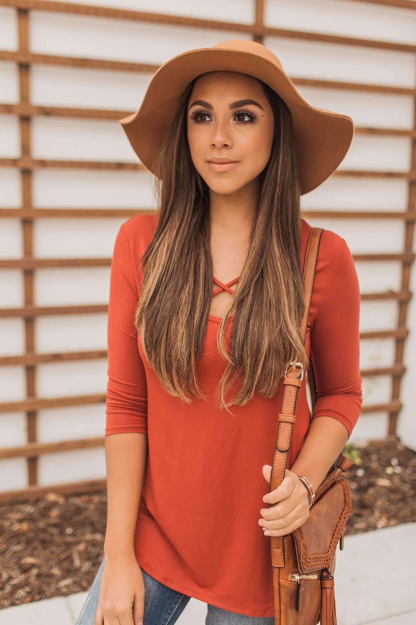 "Crossing The Lines" Knit Top (Rust)