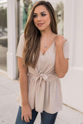 "Desk To Dawn" Peplum Top (Beige)