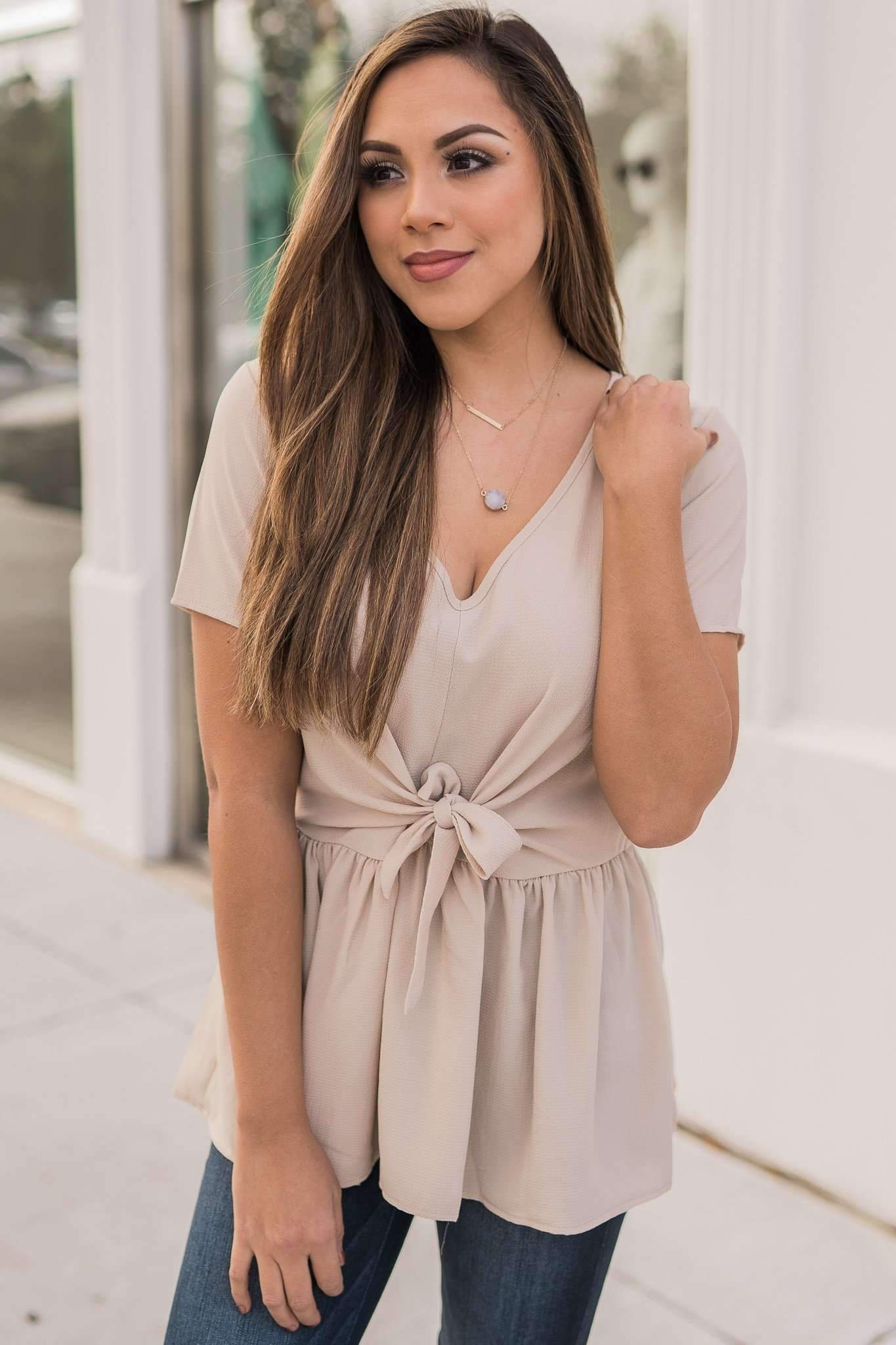 "Desk To Dawn" Peplum Top (Beige)