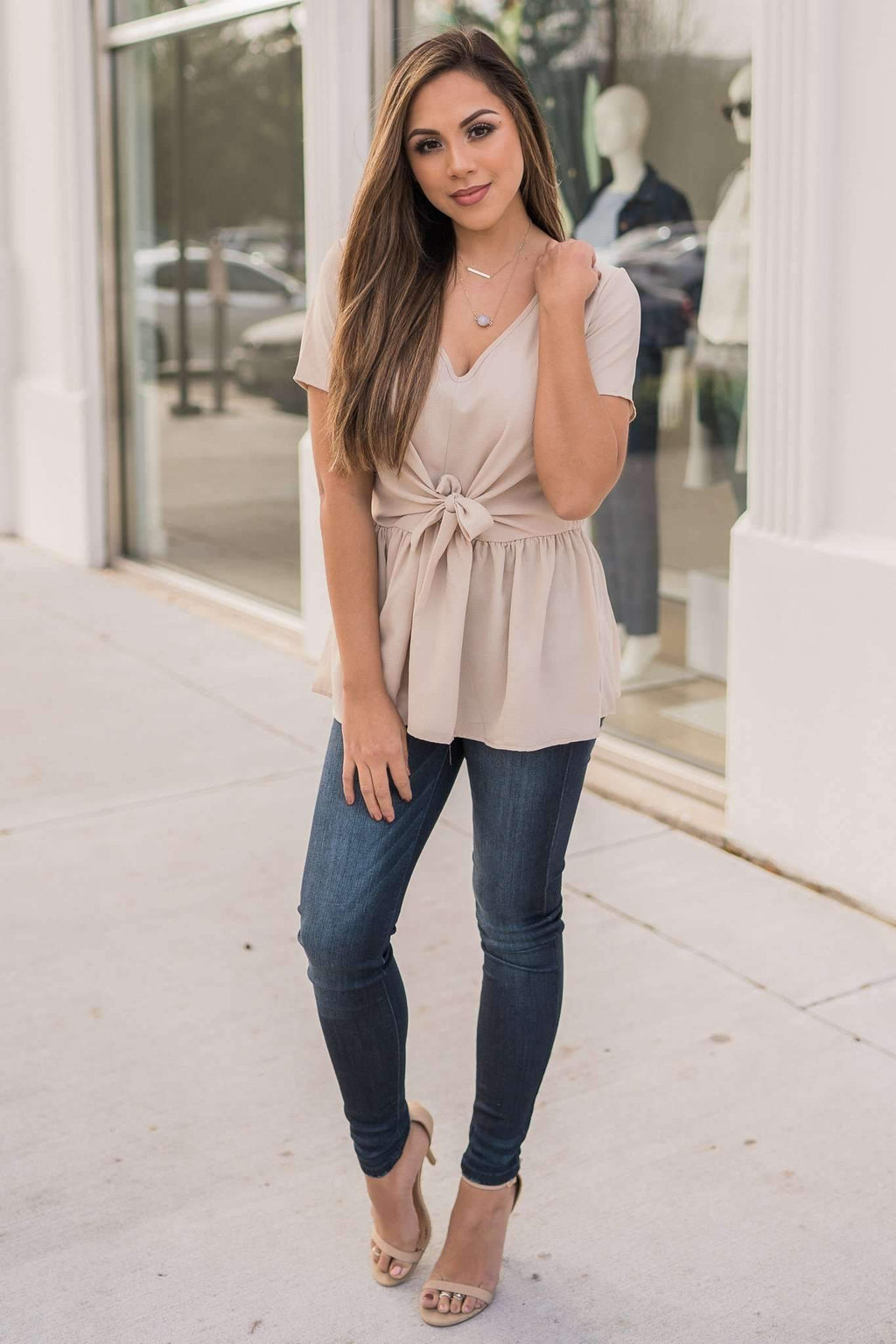 "Desk To Dawn" Peplum Top (Beige)