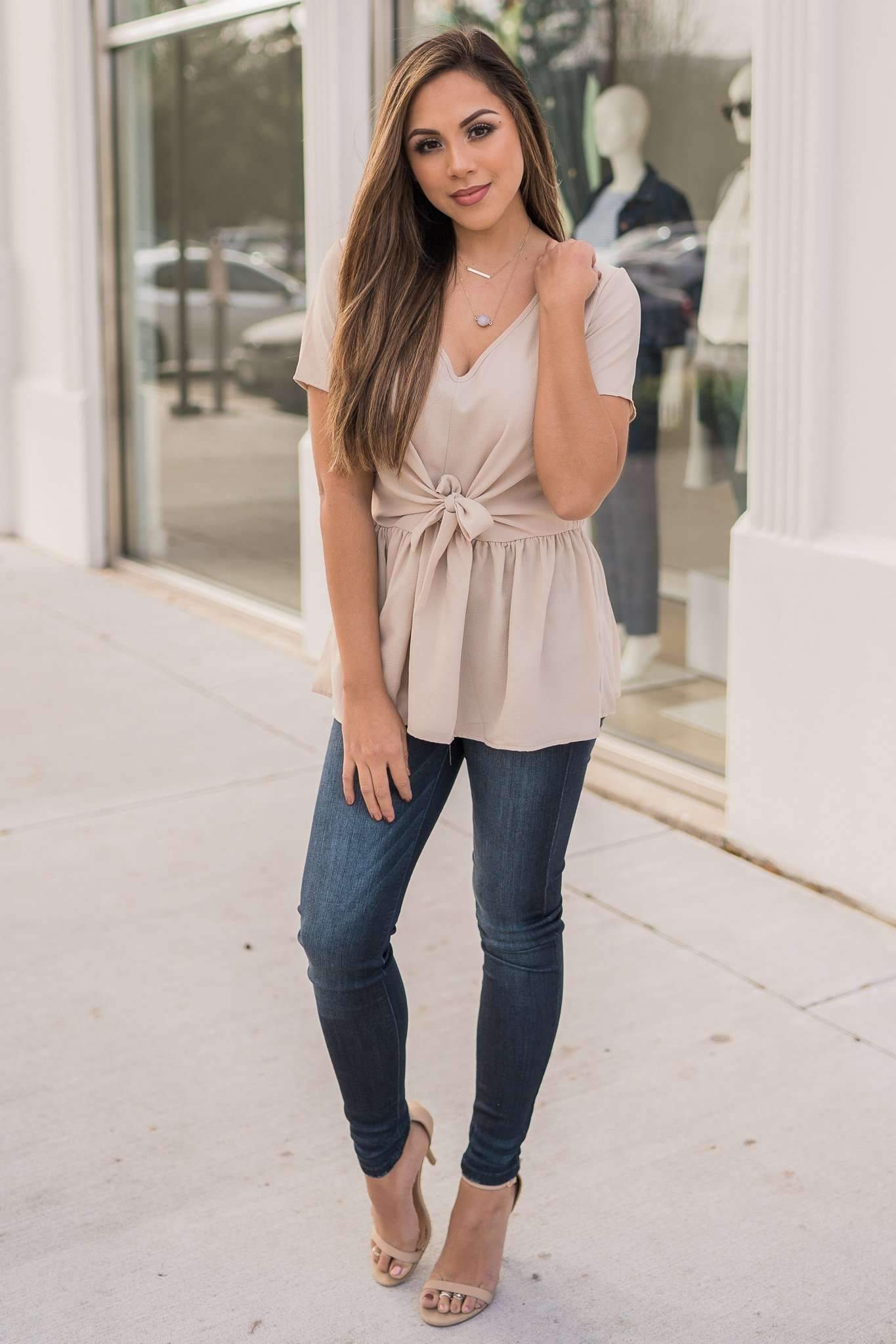 "Desk To Dawn" Peplum Top (Beige)