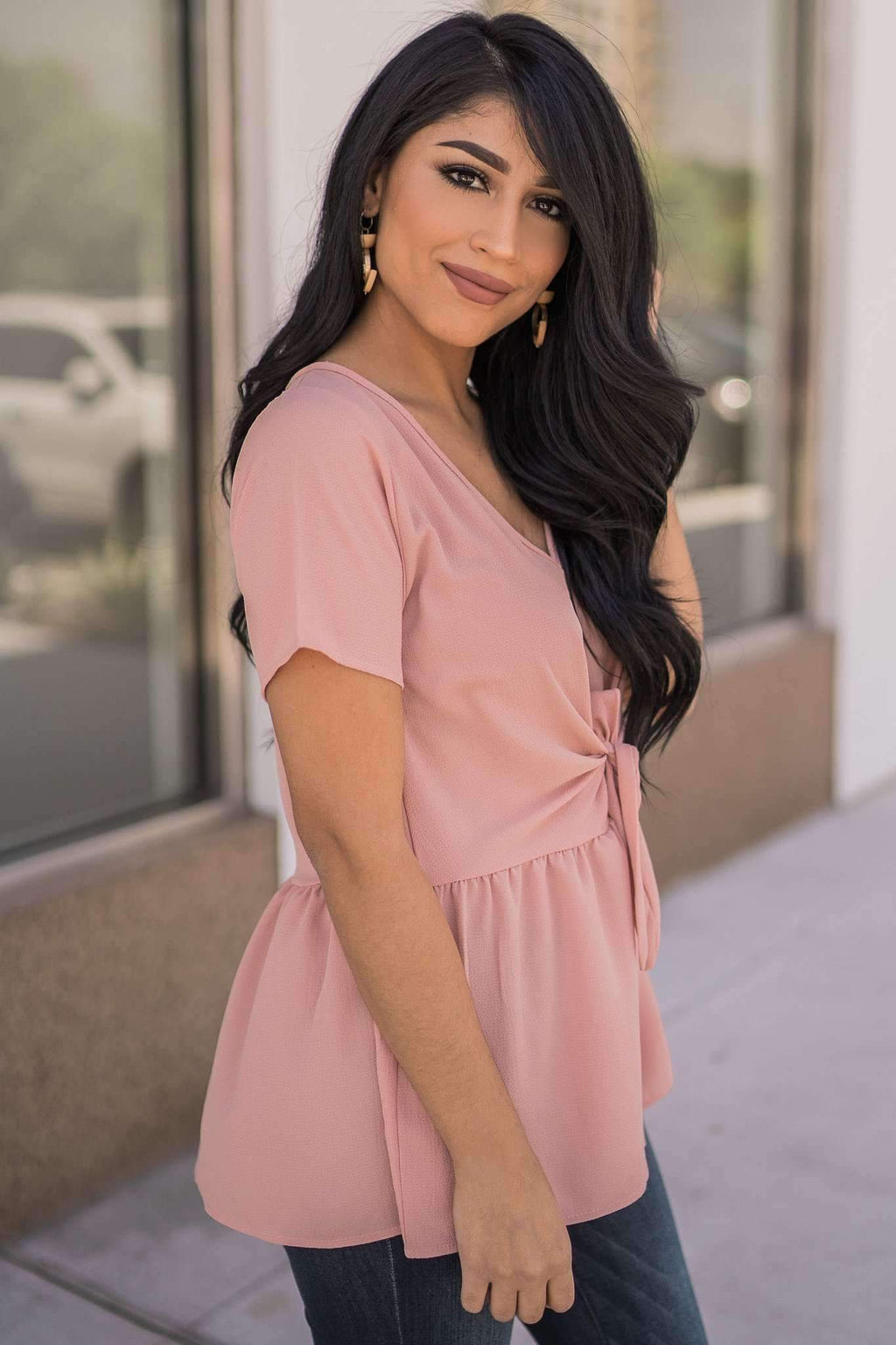 "Desk To Dawn" Peplum Top (Blush)