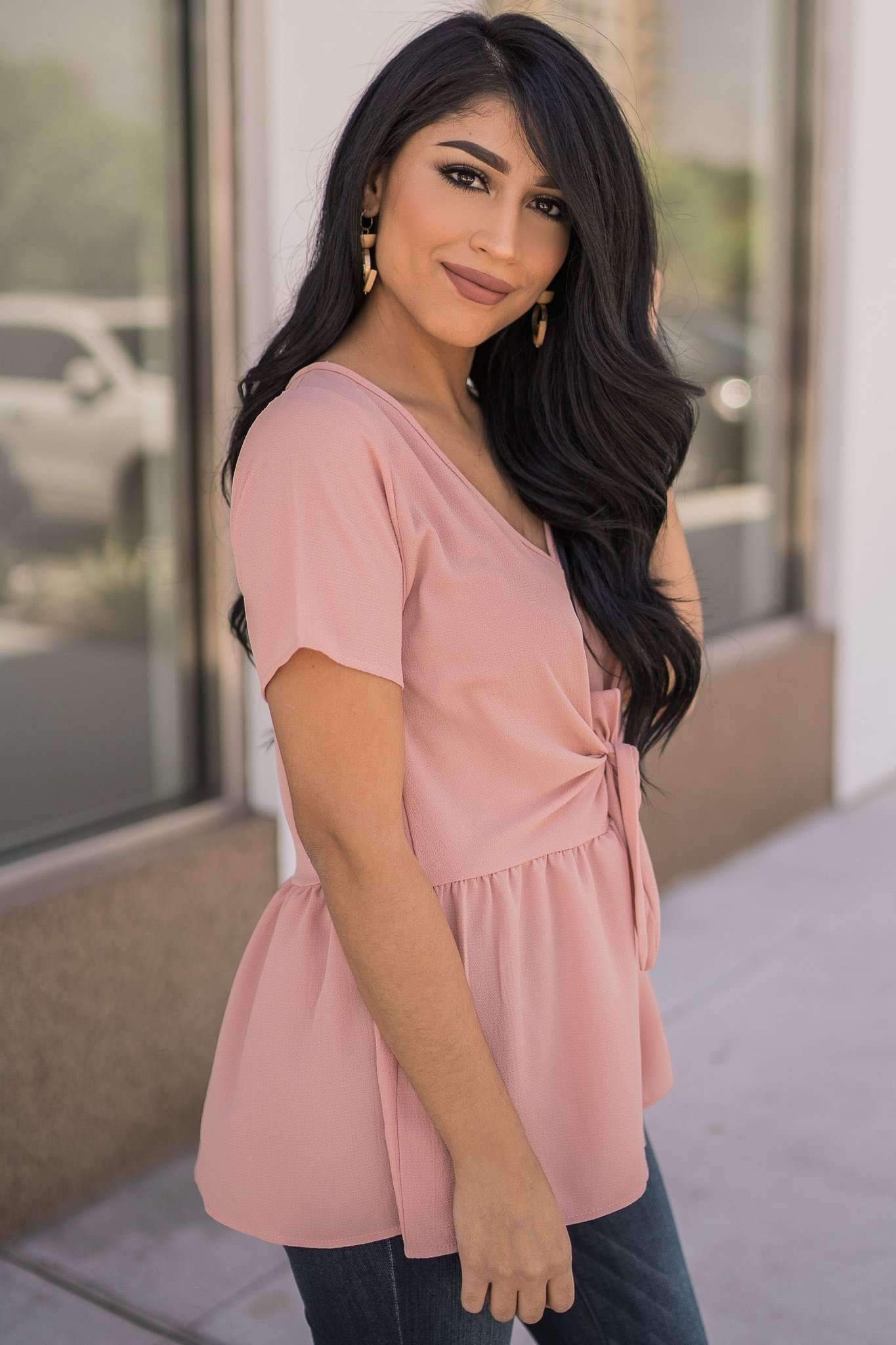 "Desk To Dawn" Peplum Top (Blush)