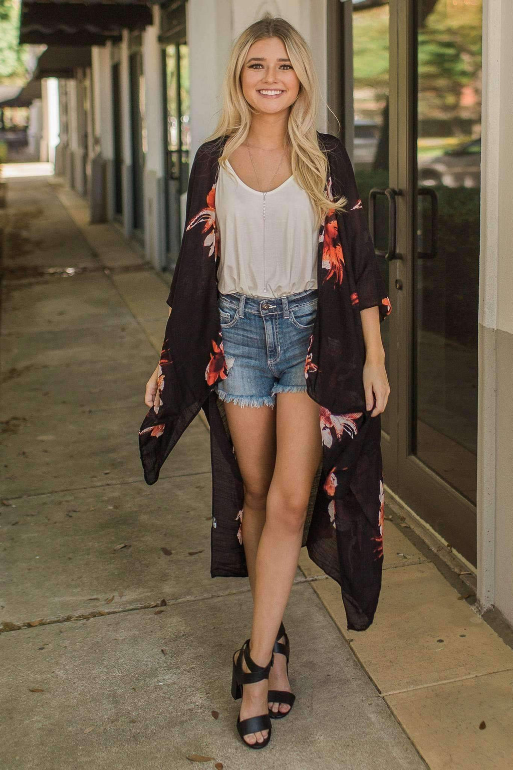 "Detailed In Floral" Kimono Wrap (Black)