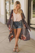 "Detailed In Floral" Kimono Wrap (Charcoal)