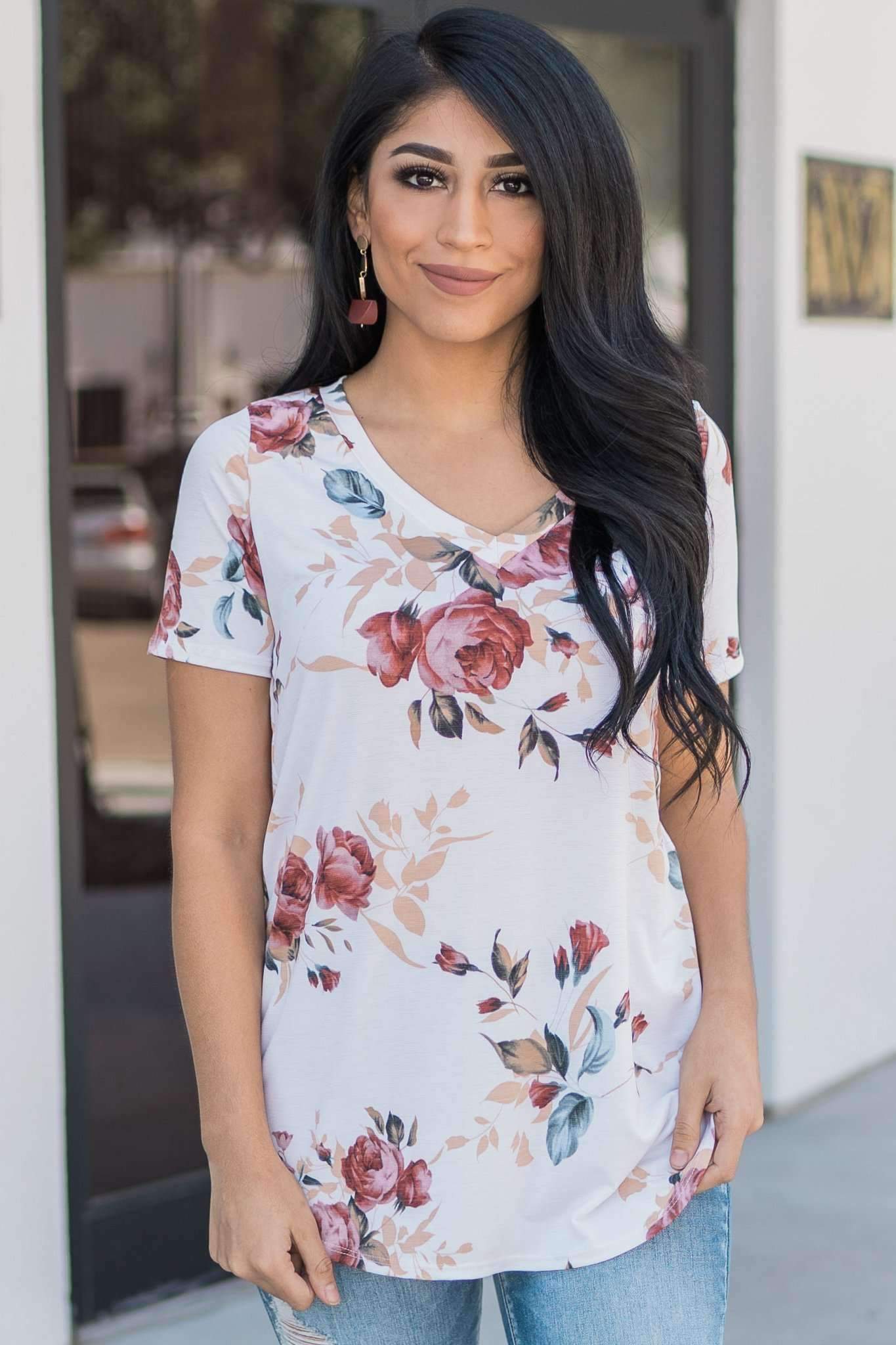 "Fond Of Florals" Knit Top (Ivory)