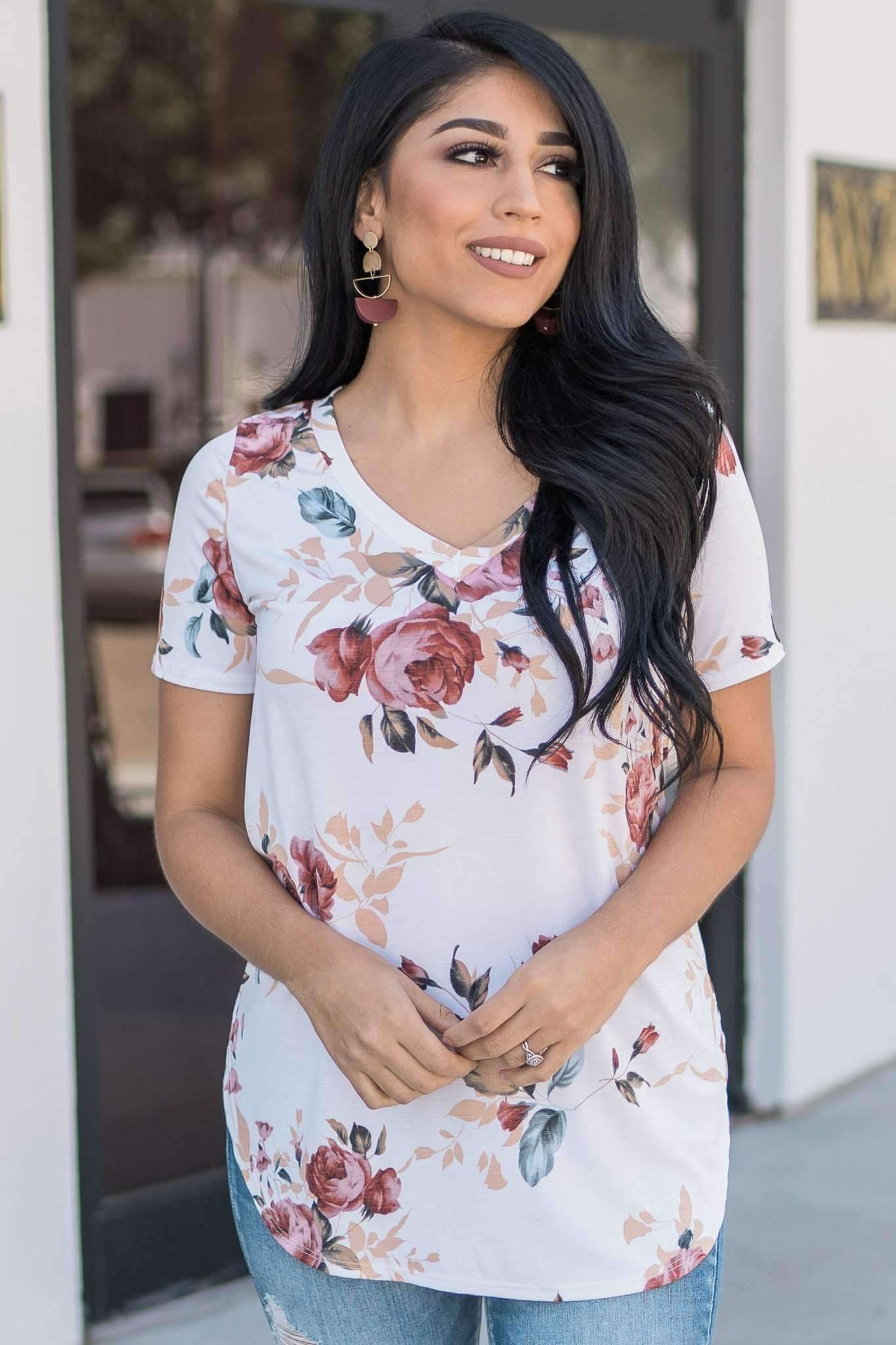 "Fond Of Florals" Knit Top (Ivory)