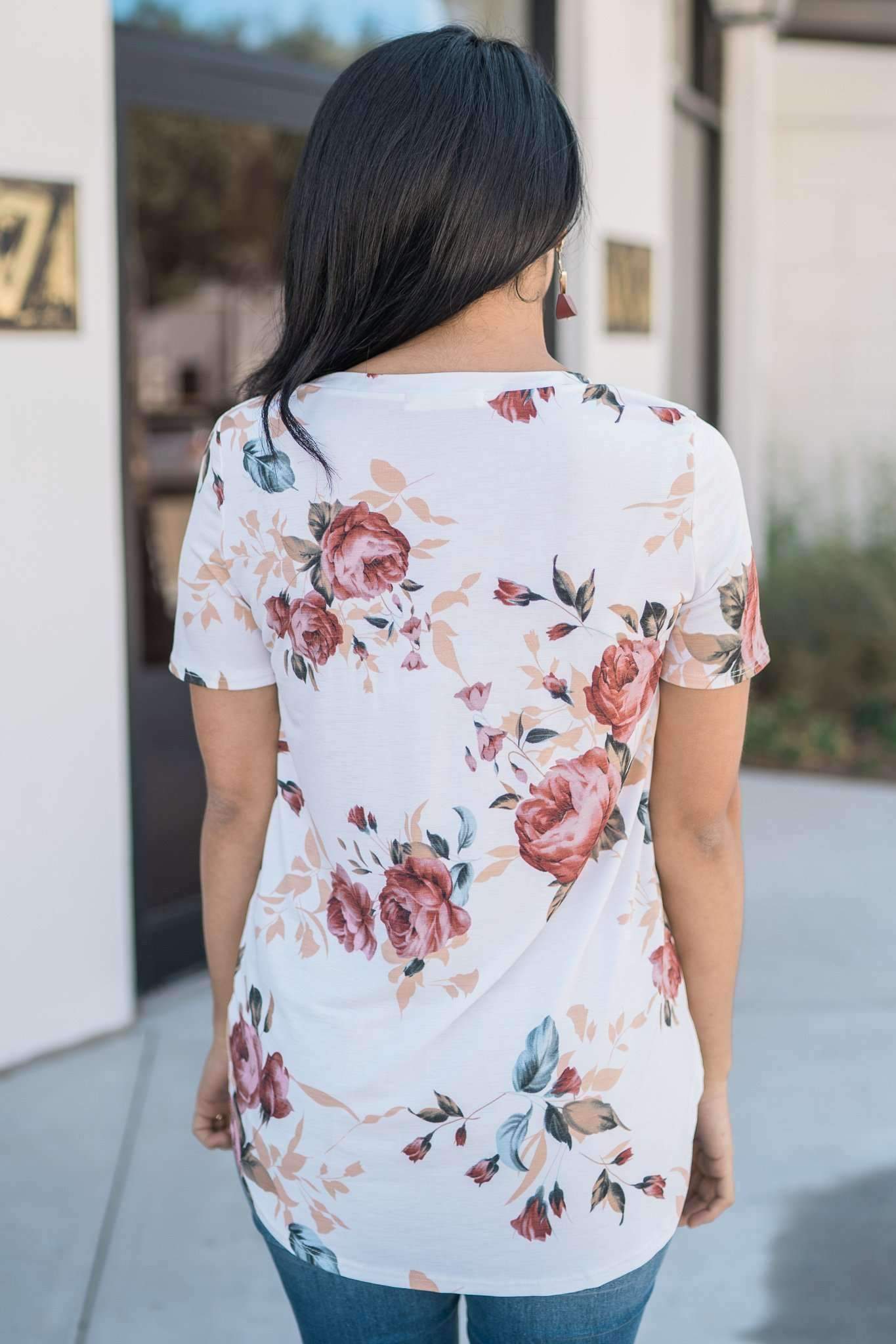 "Fond Of Florals" Knit Top (Ivory)