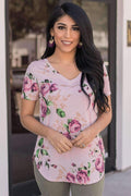 "Fond Of Florals" Knit Top (Pink)