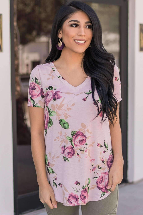 "Fond Of Florals" Knit Top (Pink)