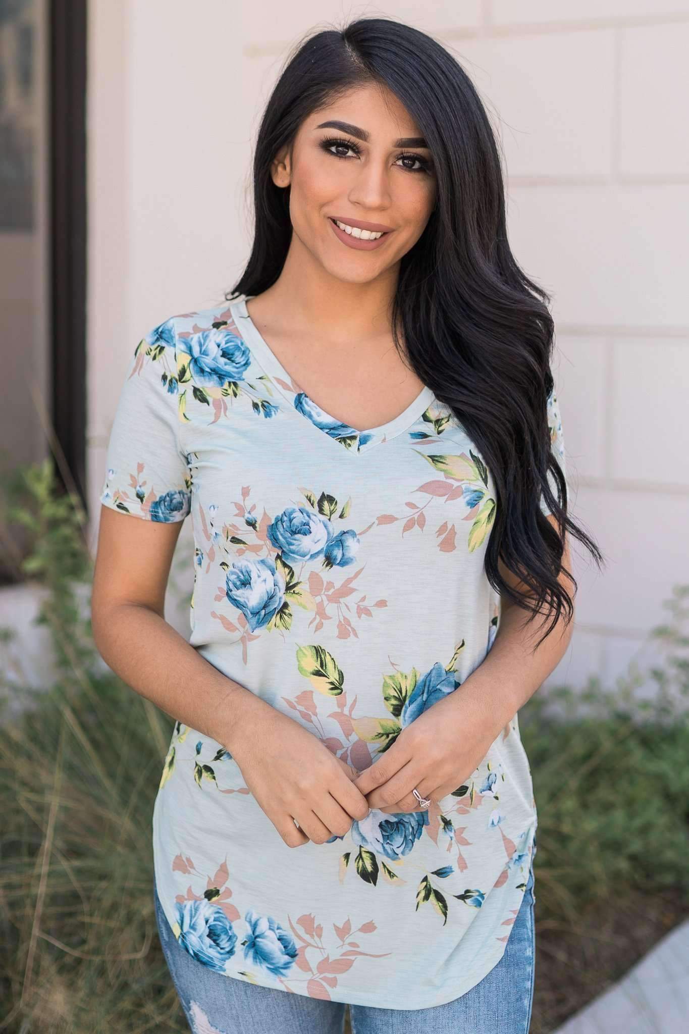 "Fond Of Florals" Knit Top (Sage)