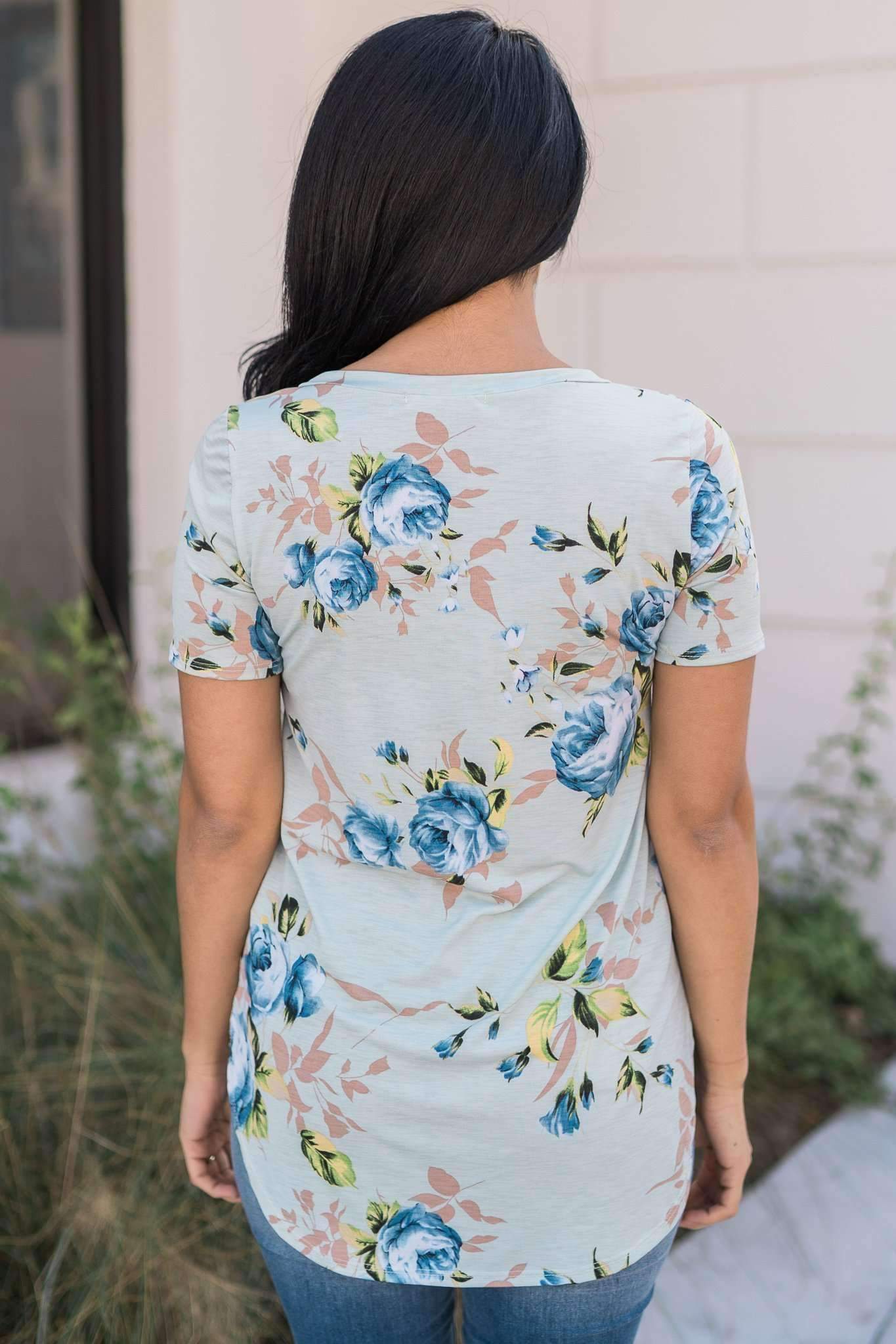 "Fond Of Florals" Knit Top (Sage)
