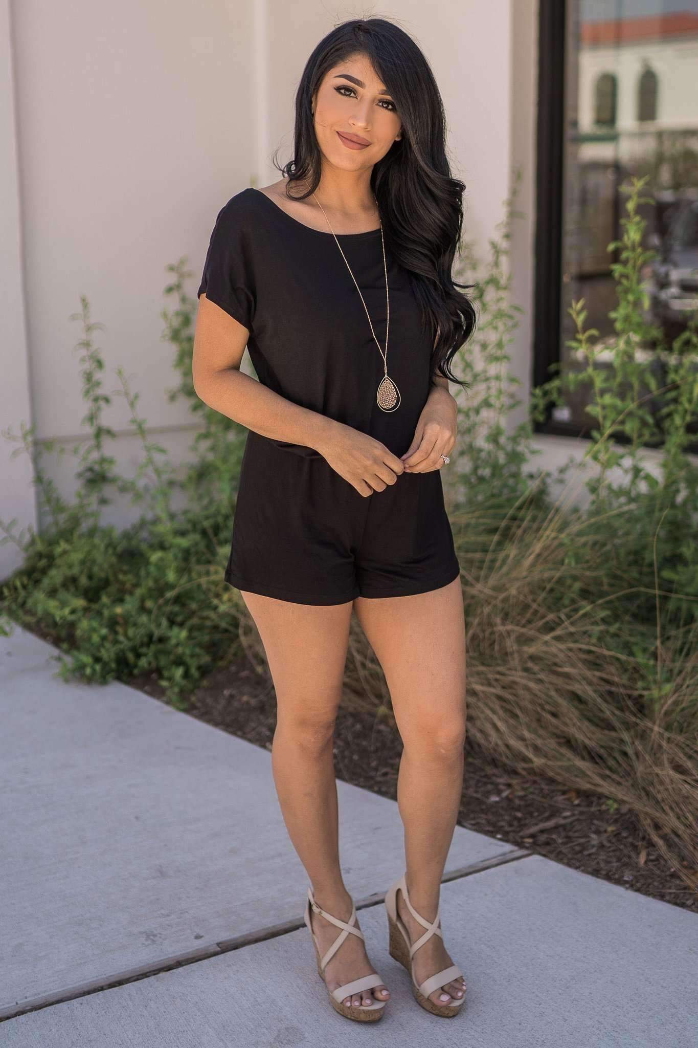 "Just About Anywhere" Knit Romper (Black)