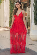 "Lace That Flirts" Maxi Dress (Red)