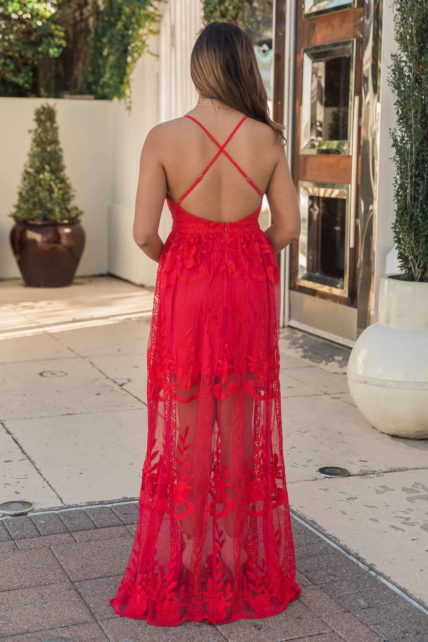 "Lace That Flirts" Maxi Dress (Red)